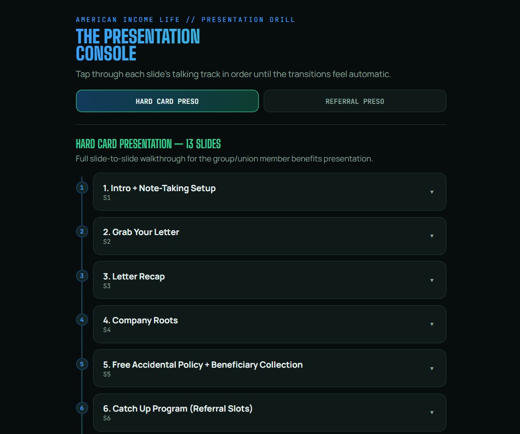 Sales presentation training console