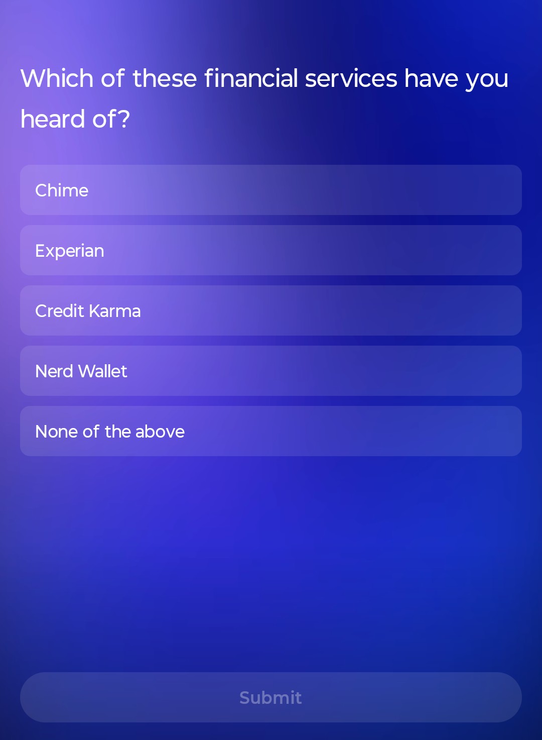 Financial services survey ad funnel